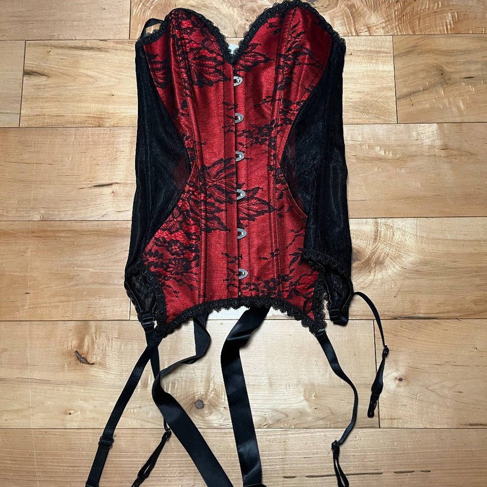 Adore Me red and black lace corset top